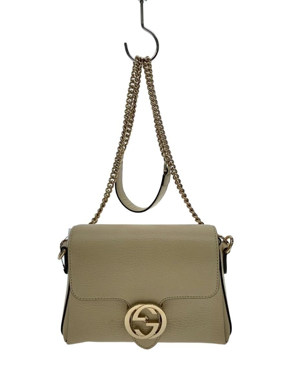 Gucci Chain Shoulder Bag Interlocking G Leather Cream